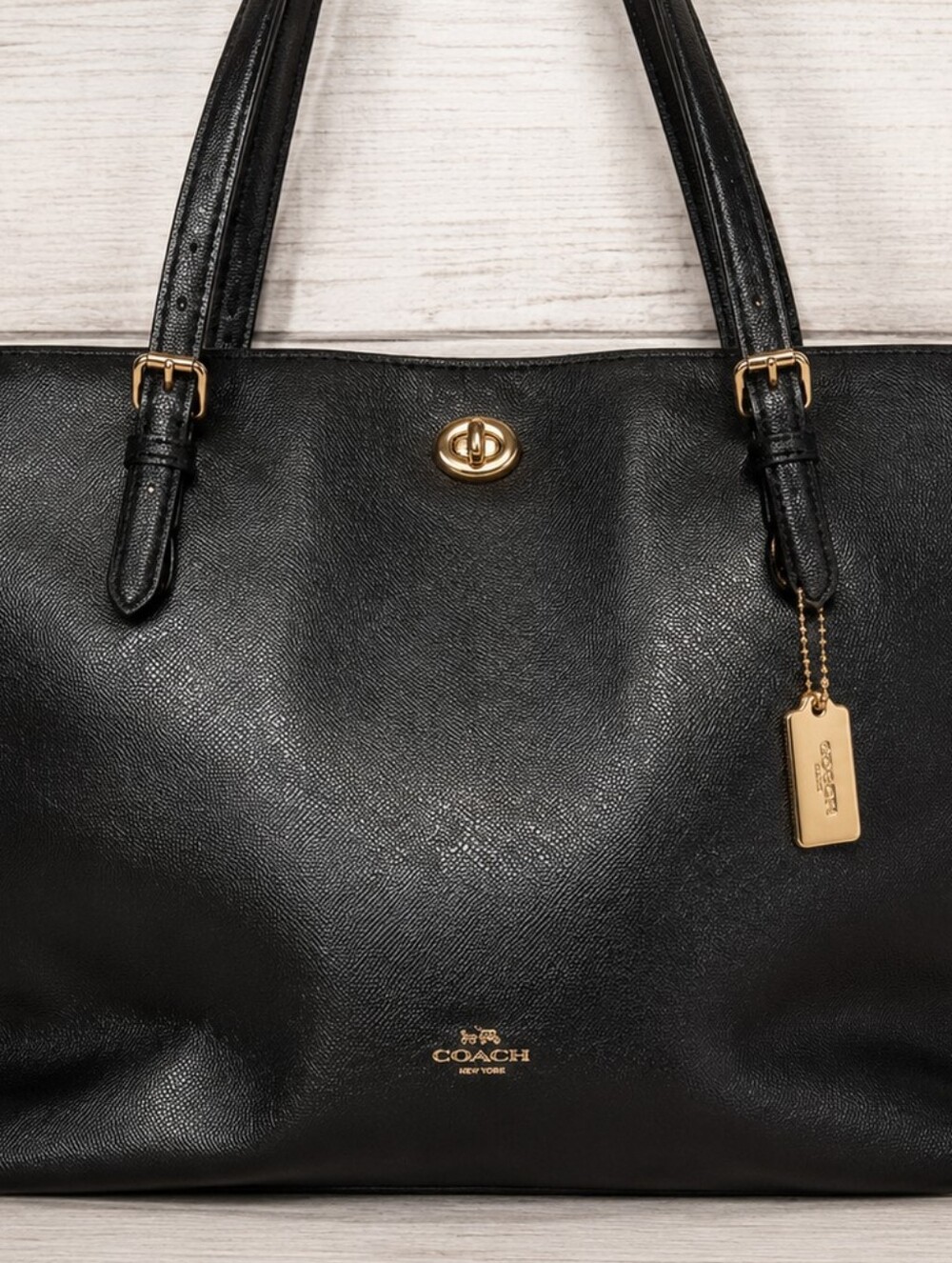 Coach Black Leather Tote Handbag with Gold Hardware